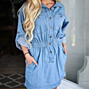 FADS Vintage Denim Long Sleeve Shirt Dress
